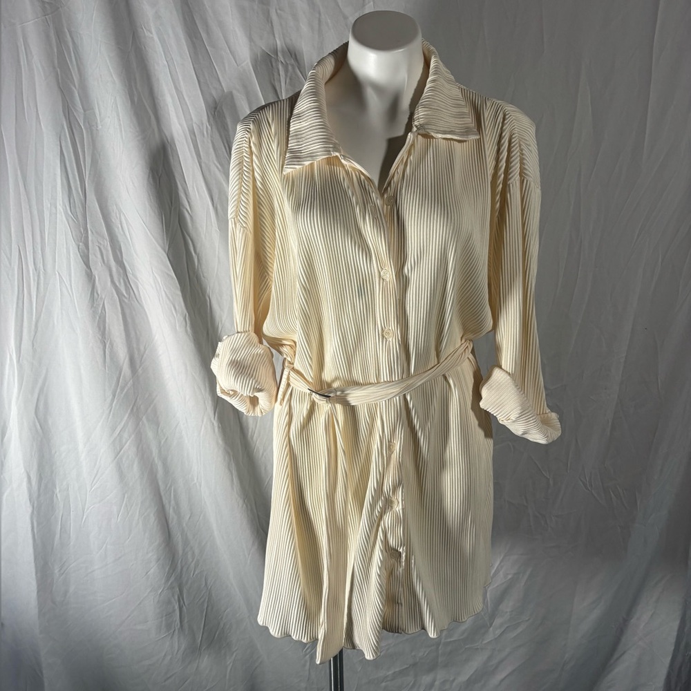 Bobbles & Lace Cream Pleated Shirt Dress